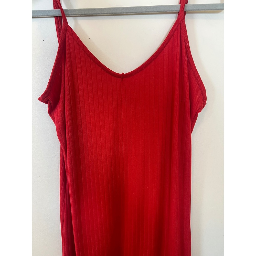 Maxi Dress Red Ribbed Spaghetti Strap Side‎ Slit Size L - Picture 6 of 13